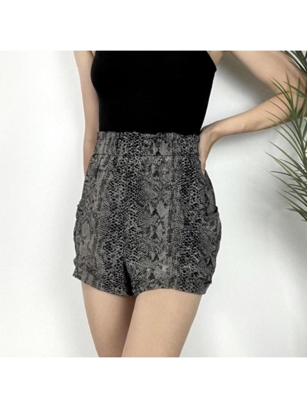 Wilfred High Waist Snake Print Shorts Sz M - Black and Gray - 100% Silk
